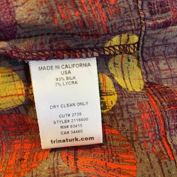 TRINA TURK Shirt Silk Blend Size S Boho Semi Sheer 3/4 Sleeve Pullover Top - Picture 4 of 6